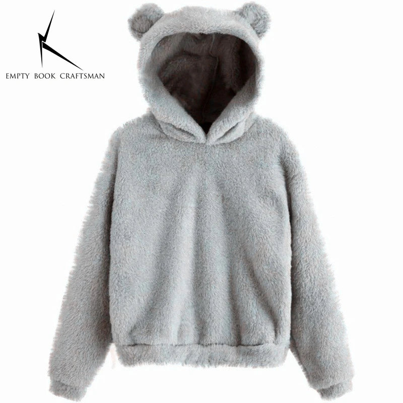 Autumn Winter Women's Long Sleeve Rabbit Ear Hood Plush Sweatshirt Cute Warm Hoodie