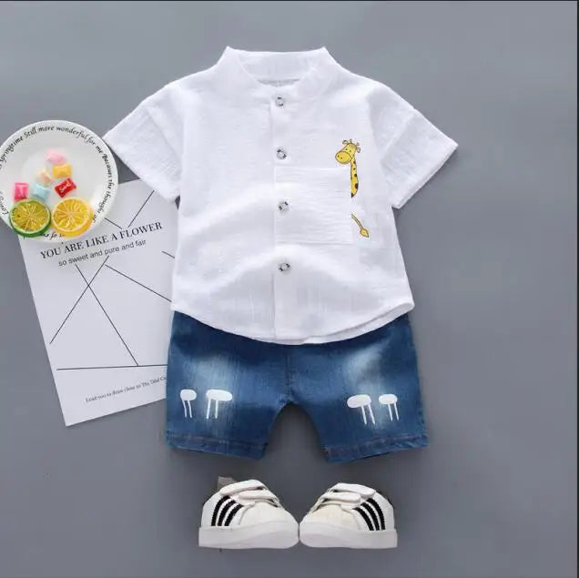 Conjunto de verano para bebé niño: camiseta de dibujos animados y shorts vaqueros (¡Oferta especial!)