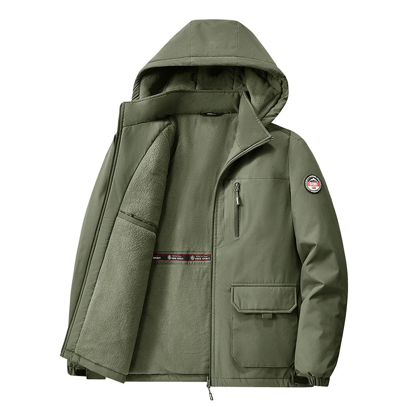 Men’s Big & Tall 8XL Outdoor Jacket – Fleece-Lined Thick Warm Hooded Windbreaker for Winter Hiking