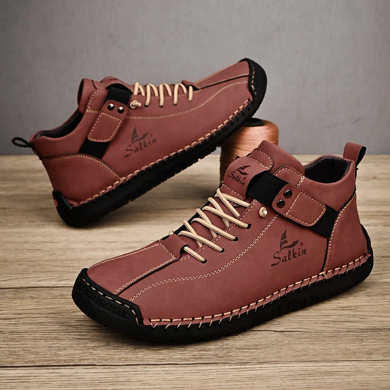 2025 Men’s Leather Sneakers – Handmade Breathable Leather Shoes, Casual Ankle Boots & Outdoor Footwear