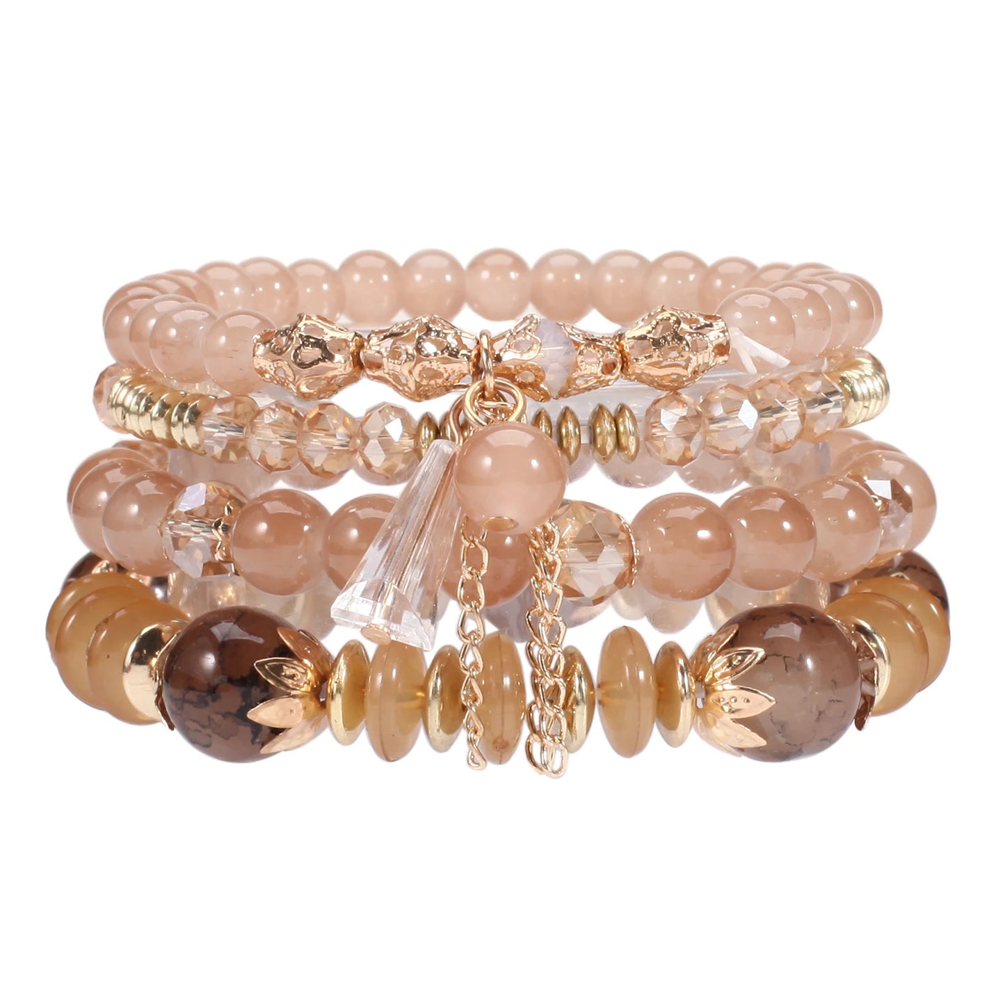 Bohemian Stackable Bead Bracelets for Women – Multilayered Stretch Bangles with Pendant Charms