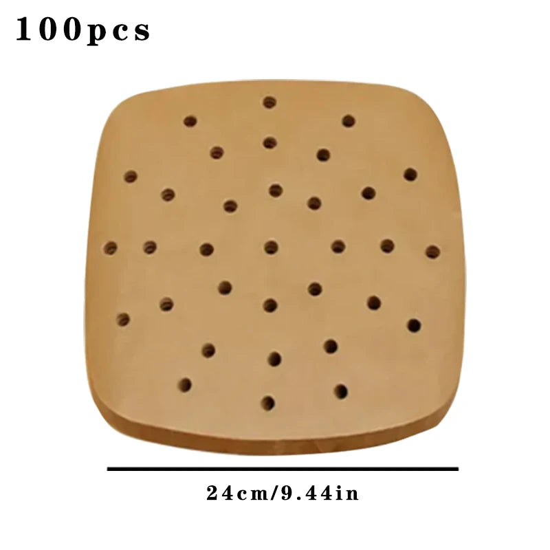 100pcs Disposable Air Fryer Paper Liners – Non-Stick Oil-Absorbing Baking & Steaming Mats