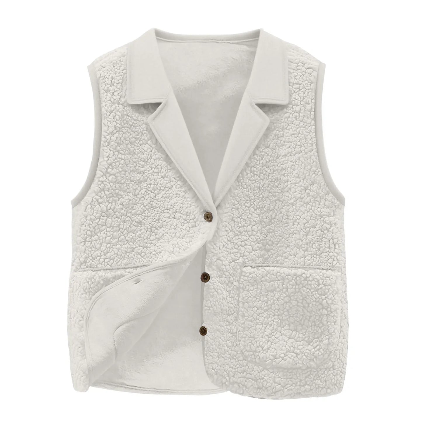 Damen-Sherpa-Fleeceweste mit Reverskragen, Knopfleiste, warmer, ärmelloser Jacke für Herbst und Winter