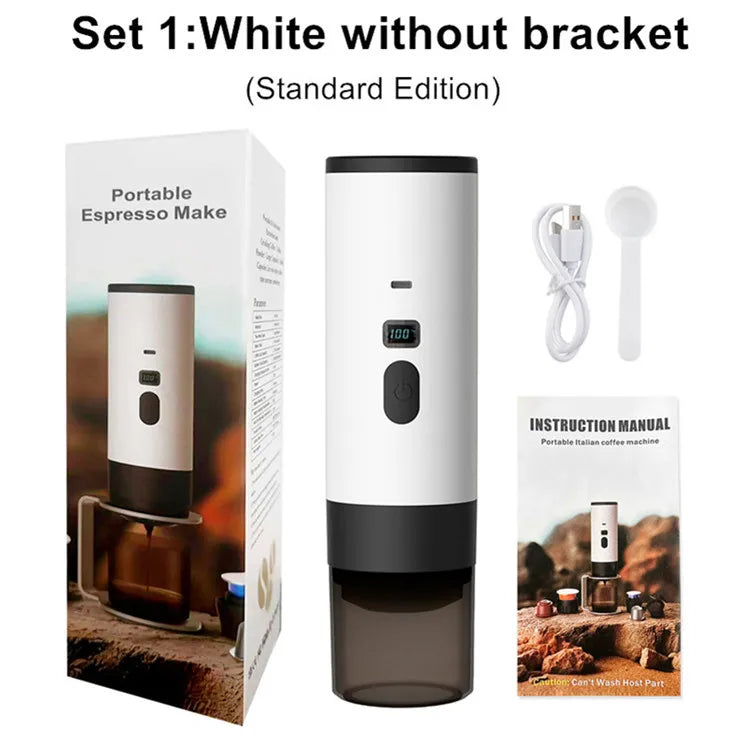 3-in-1 Portable Electric Coffee Maker & Grinder – Cordless Travel Espresso Machine for Car, Home & Camping