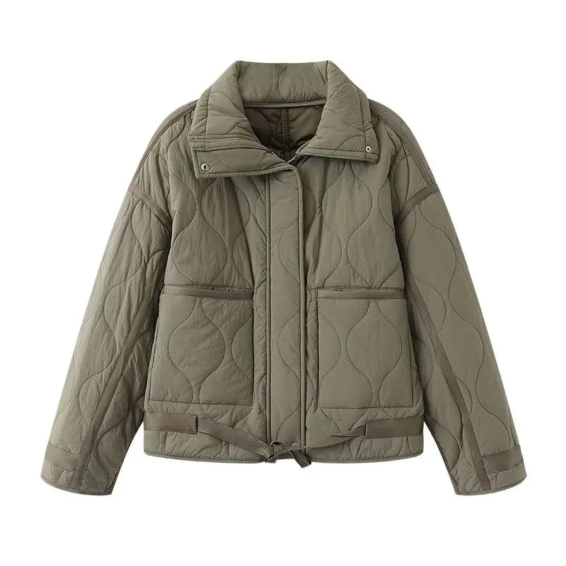 Autumn and winter new women's stand-up collar quilted casual cotton coat with loose fit and large pockets