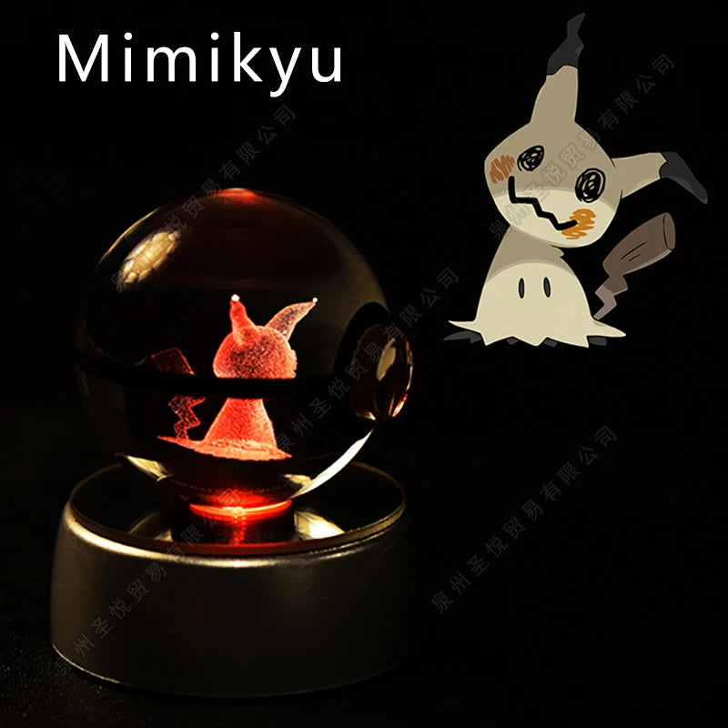 Pokémon 3D Crystal Ball Night Light – Pikachu, Gengar & Mewtwo Pokéball Glass Lamp for Kids Birthday Gifts