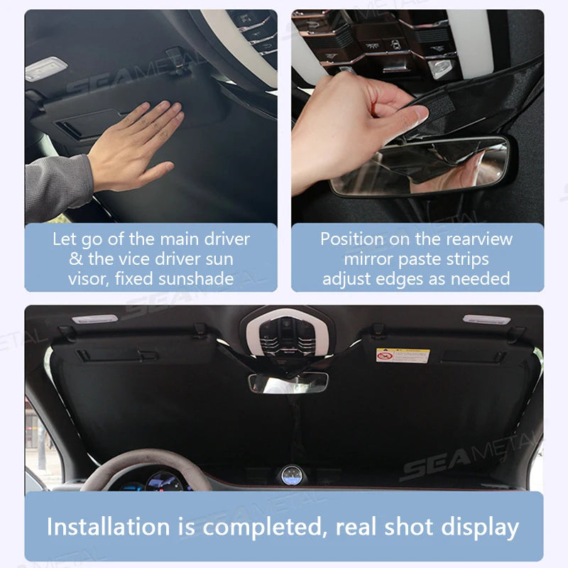 SEAMETAL Car Windshield Sun Shade Cover Black Glue Coating Sunshade Foldable Thicken Front Window UV Reflective Protection Cover