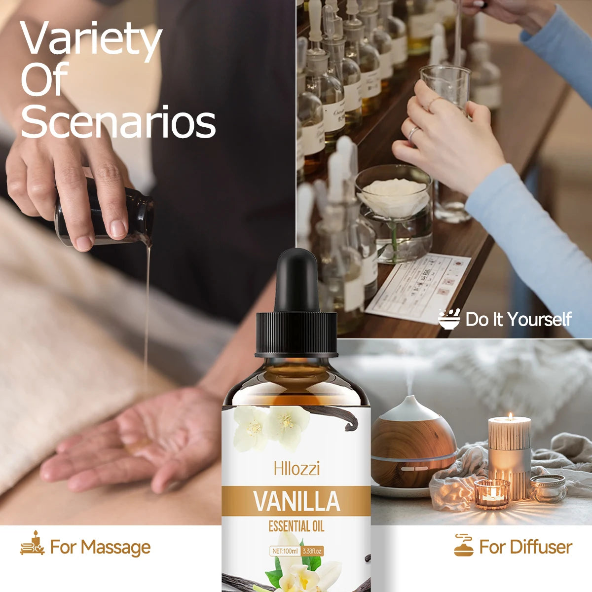 Vanilla Essential Oil – Aromatherapy Diffuser, Facial Care, DIY Soap, Suitable for All Skin Types, Long-Lasting Fragrance