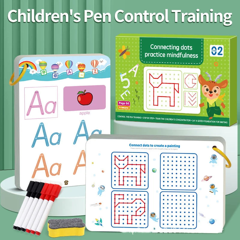 64-Page Reusable Practice Copybook – Kids’ Montessori Pen Control Training & Educational Magical Workbook