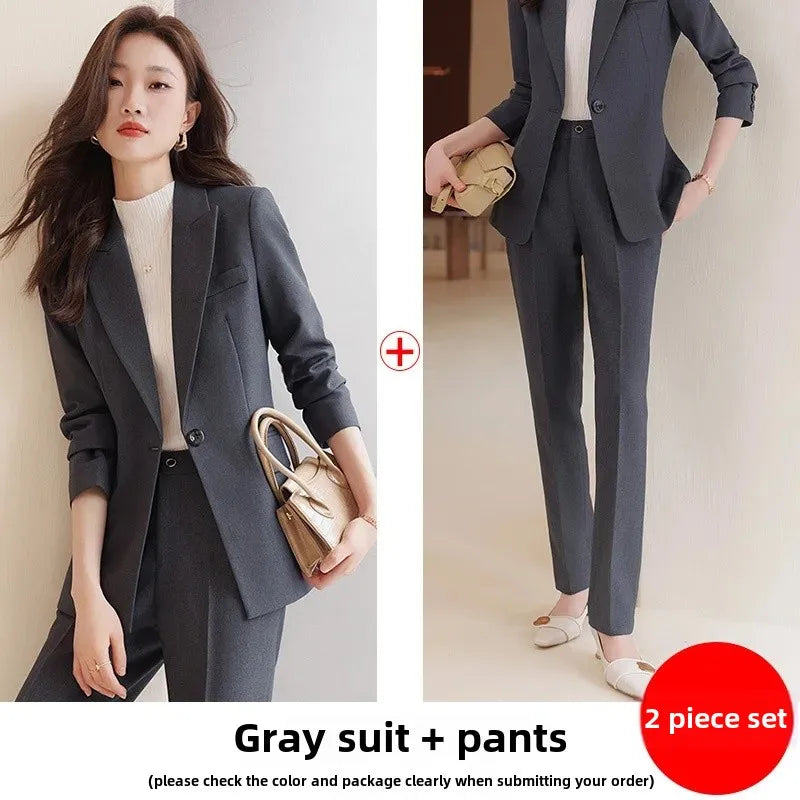 Zihong Women’s Grey Suit Set – High-End Elegant Autumn Fashion Outfit