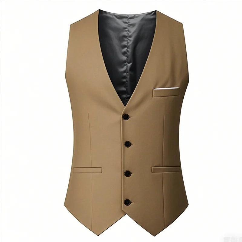 Men's Single-Breasted Solid Color Suit Vest – Adjustable Waist Business & Wedding Vest M-7XL