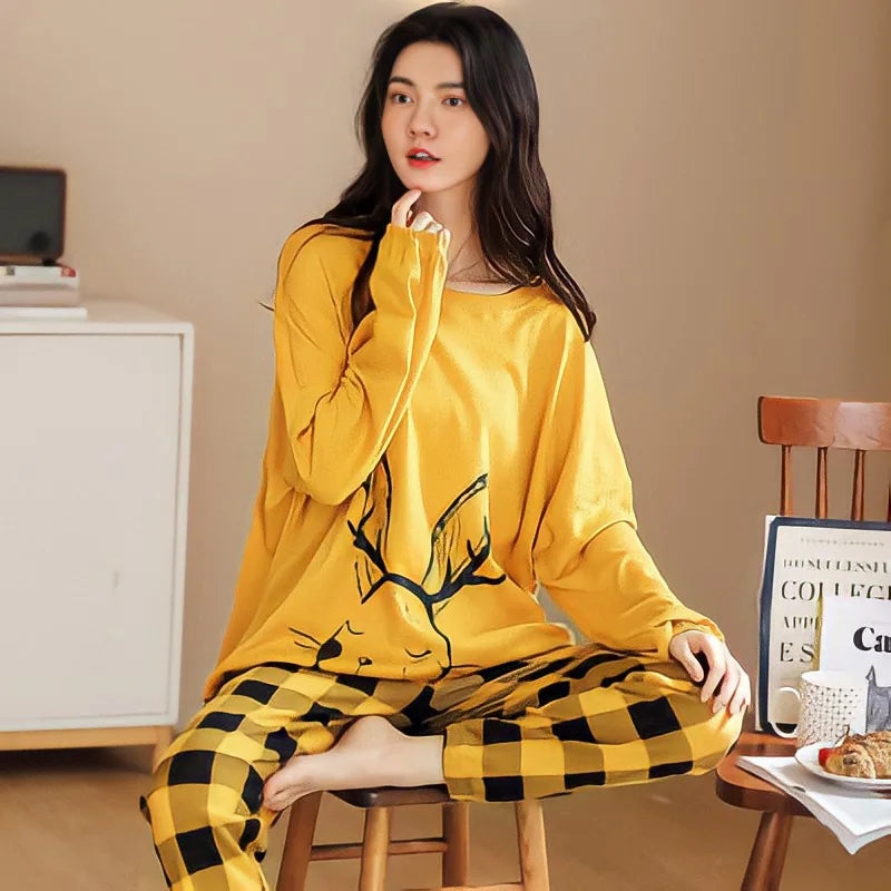 Spring & Autumn Women's Pajama Set | Long Sleeve Homewear | Plus Size Autumn & Winter Sleepwear
