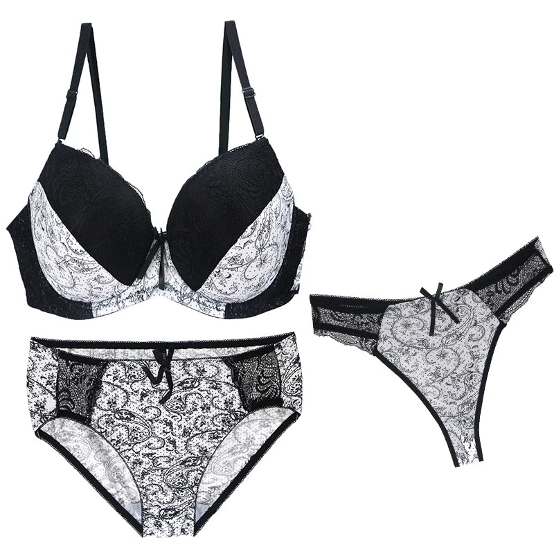 Nouvell Seamless Push Up Bra Set 3-Piece Women’s Underwear BCDEF Cup Plus Size Lingerie Beige Black Blue Purple Red White