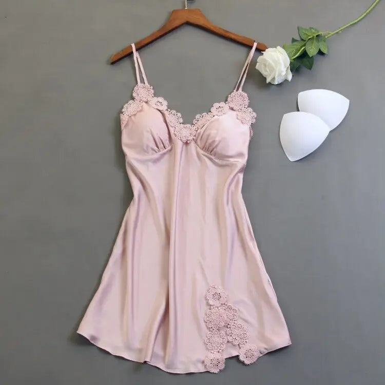 Women's European & American Style Nightdress | Deep V Neck Lace Sleeveless Sleepwear | Slim Elegant Homewear