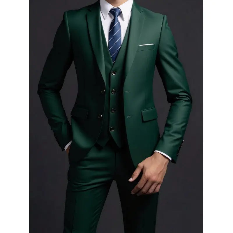 Men's 3-Piece Gentleman Suit – British Style Solid-Color Business & Wedding Outfit