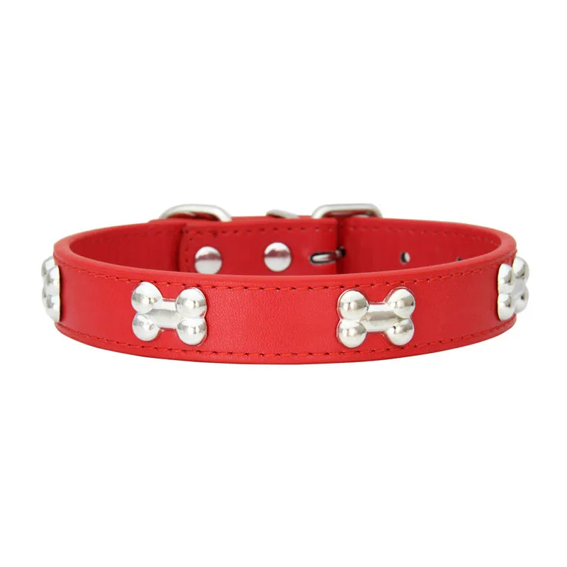Durable Bone Leather Dog Collar – Adjustable Puppy & Small to Large Dog Collar, Suitable for Cats & Chihuahuas