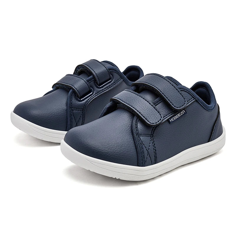 HOBIBEAR Kids Barefoot Shoes | Wide Toe Minimalist Leather Sneakers with Hook & Loop Closure