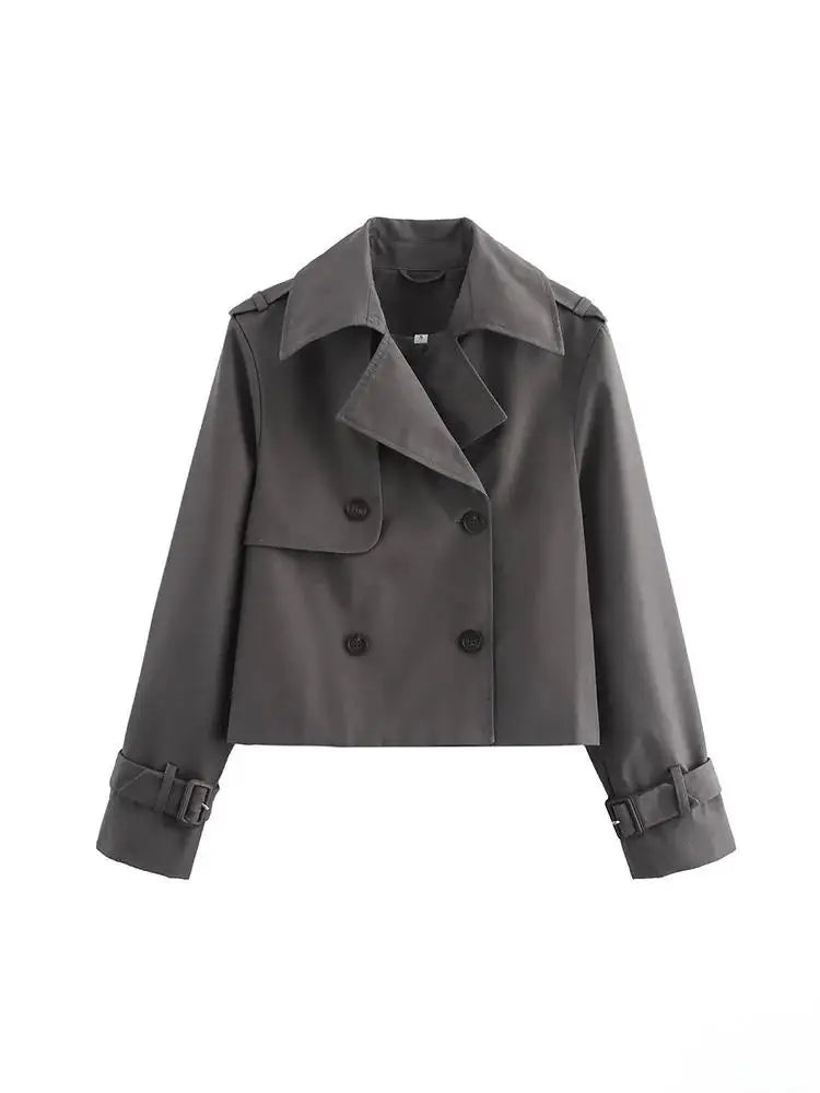 KONDALA Vintage Casual Chic Women’s Double-Breasted Turn-Down Collar Short Jacket 2025 Autumn