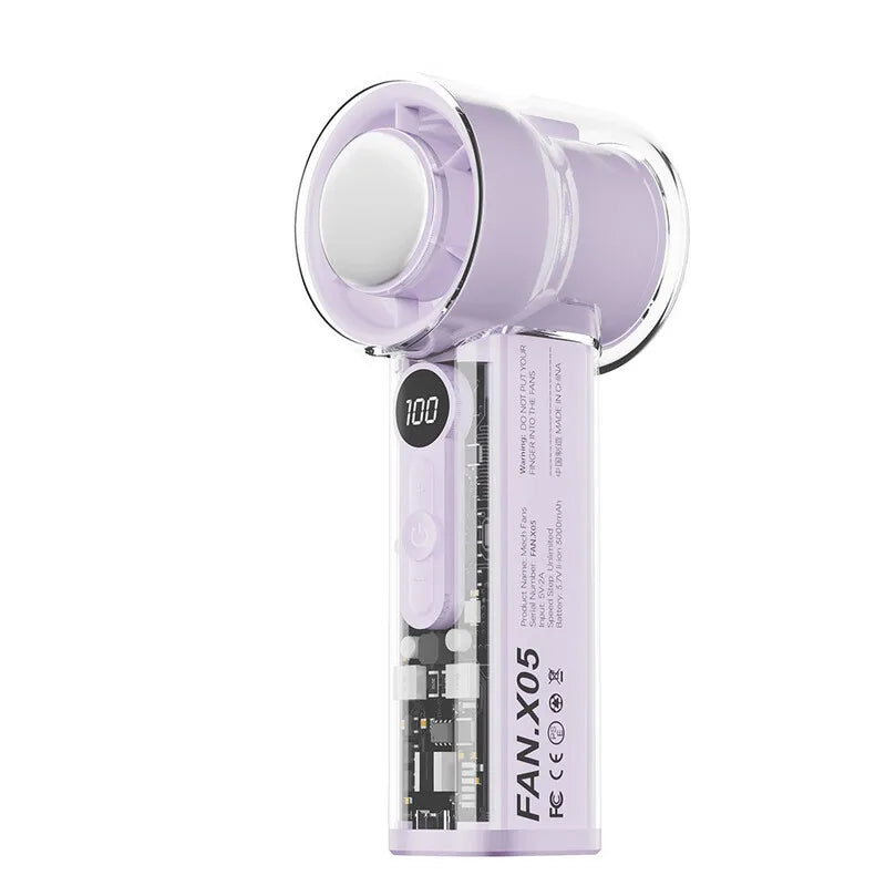 Portable Handheld Turbo Fan – 3000mAh Rechargeable Mini Fan with Ice Cooling, 100-Speed LED Digital Display for Travel & Office