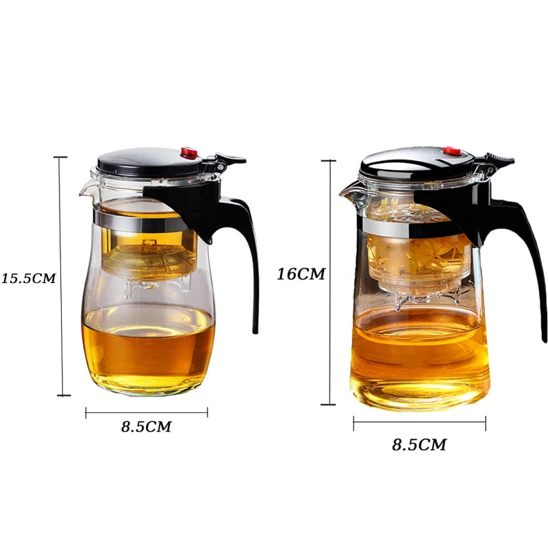 750ml Glass Teapot with Strainer – Thickened Heat-Resistant One-Button Filter Kettle