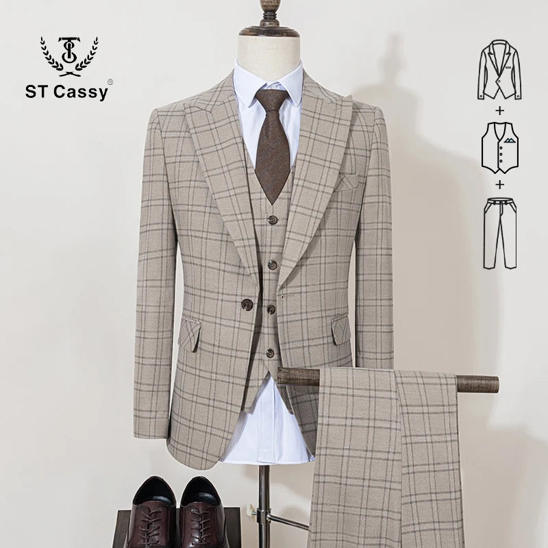 ST Cassy Men's Plaid Suit – High-Quality Formal & Casual Business Wear
