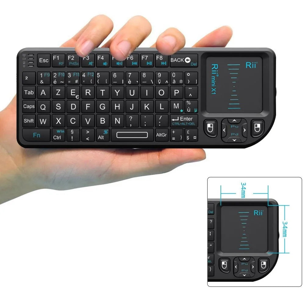 Rii X1 2.4GHz Mini Wireless Keyboard – Touchpad Keyboard for Android TV Box, PC & Laptop (English/ES/FR/Korean)