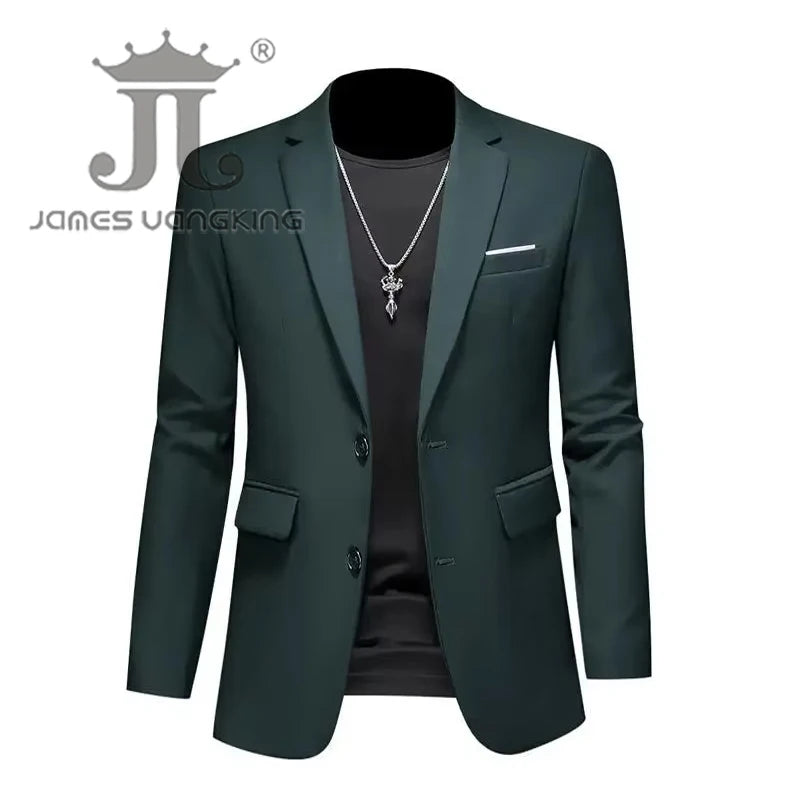 Men's High-End Solid Color Blazer – Casual Business & Groom Wedding Suit Jacket