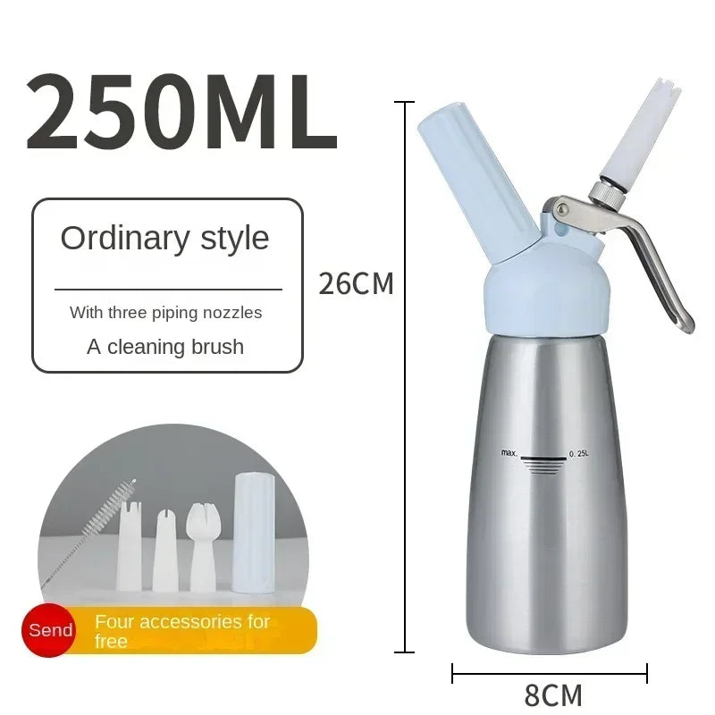 250ml/500ml Cream Dispenser – Hand Mixer with Plastic Nozzles for Coffee, Bakery & Dessert Decoration