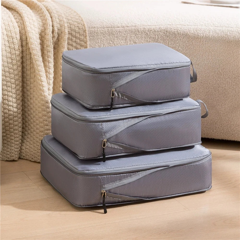 3Pcs Lightweight Compression Packing Cubes | Expandable Travel Organizer with Clear Toiletry Bag