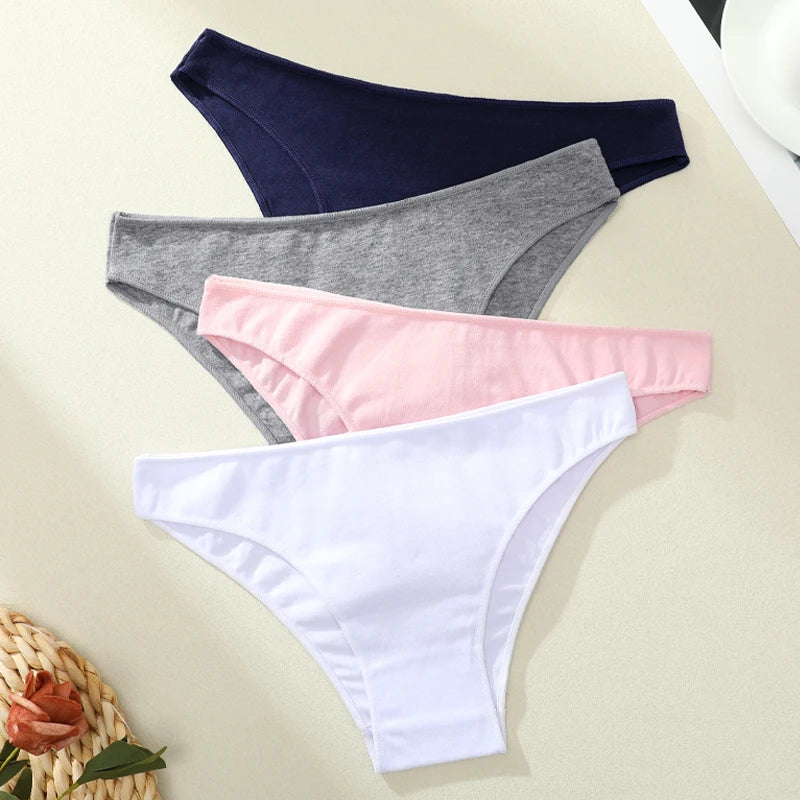 4PCS Women's Cotton Seamless Low Waist Panties Soft Breathable Comfortable Underwear Lingerie