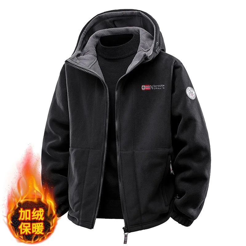 COMXZ Plus Size Hooded Jacket – Thickened Warm Fleece Travel Coat for Autumn Winter Camping
