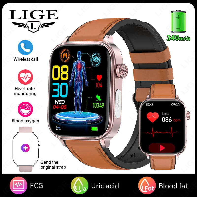 LIGE ECG+PPG Smart Watch for Women | Blood Lipid & Uric Acid Monitor, AI Health Diagnostic, Body Temp & Menstrual Tracker