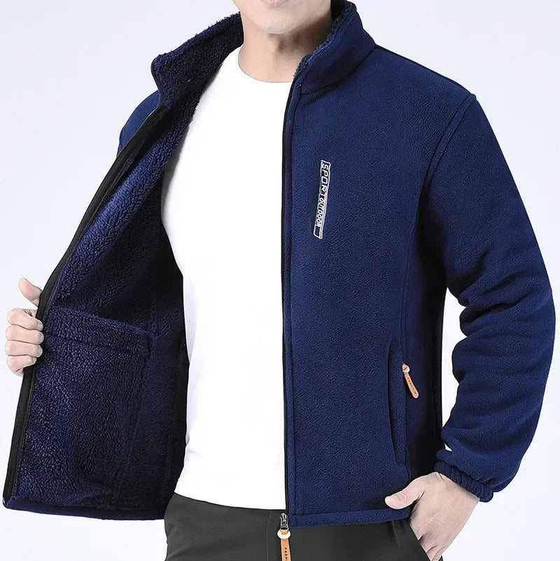 Men’s Winter Thicken Polar Fleece Jacket – Windproof Full-Zip Outdoor Coat with Pockets