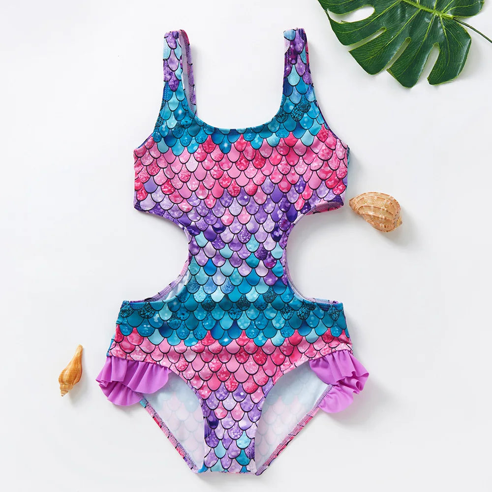 Girls One-Piece Mermaid Swimsuit Fish Scale Unicorn Kids Beachwear Ages 2-8