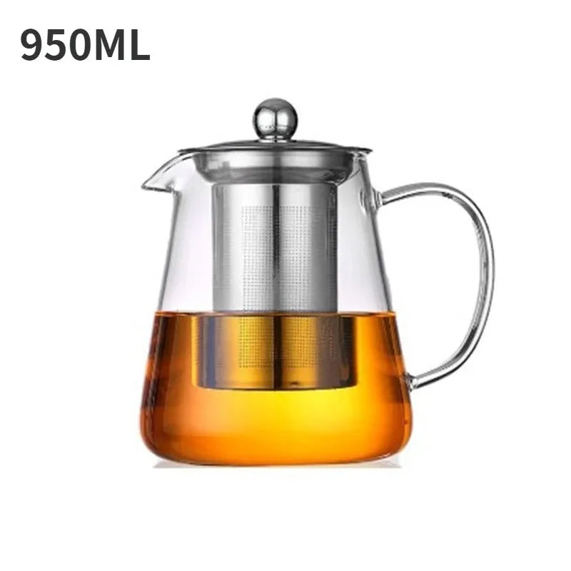 Glass Teapot – Heat-Resistant Borosilicate Kettle with Stainless Steel Infuser