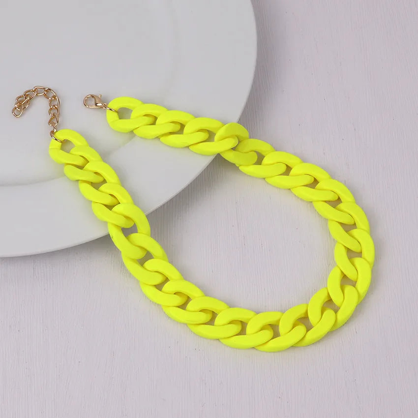 Trendy Colorful Acrylic Chain Choker Necklace for Women | Statement Matte Resin Wide Collar Jewelry