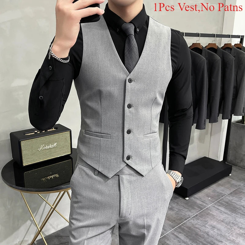 Men's High-End Solid Color Vest – S-7XL Casual Business & Groom Wedding Waistcoat