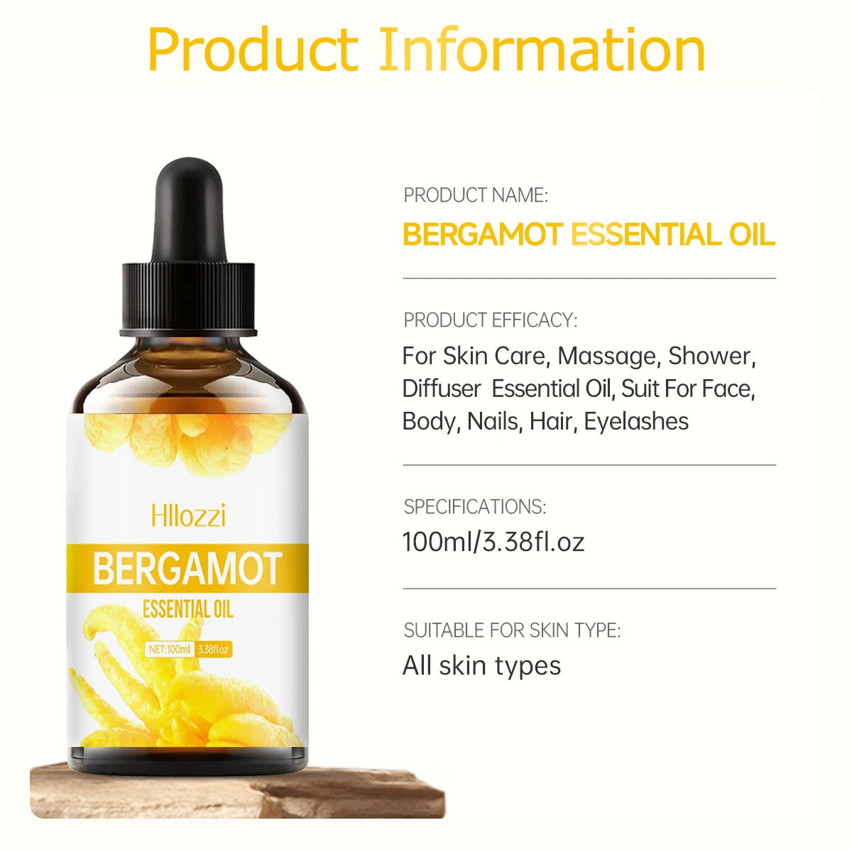 Bergamot Essential Oil – Premium Aromatherapy Oil for Hair, Skin, Massage & Diffuser
