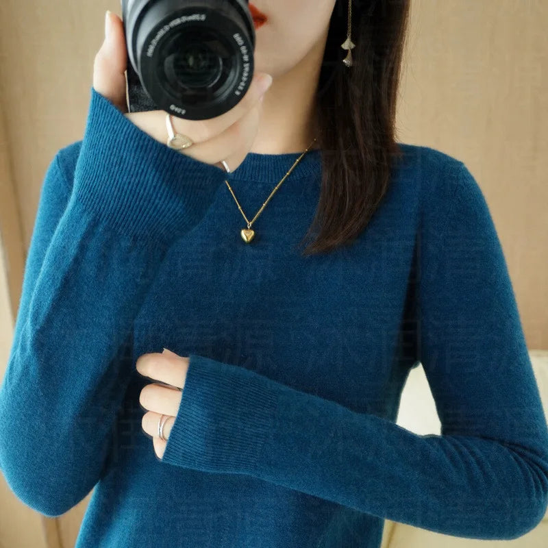 Autumn Winter Cashmere Sweater Women's Crew Neck Pullover Casual Knitted Top 18 Colors