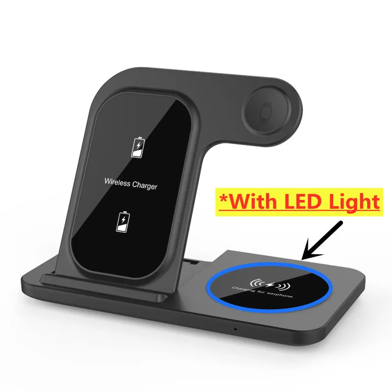 3-in-1 Wireless Charger Stand Pad – Foldable Fast Charging Dock for iPhone 12/13/14/15 Pro Max, Apple Watch & AirPods Pro