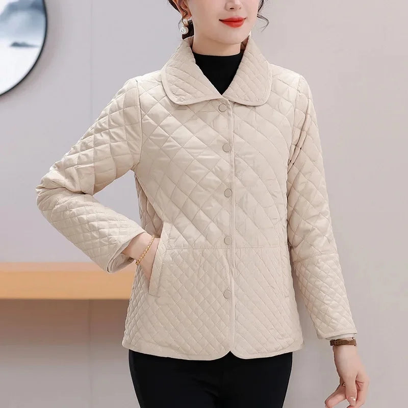 Lightweight Short Cotton Jacket Women's Hot Sale Diamond Pattern New Small Size Mom's Wear