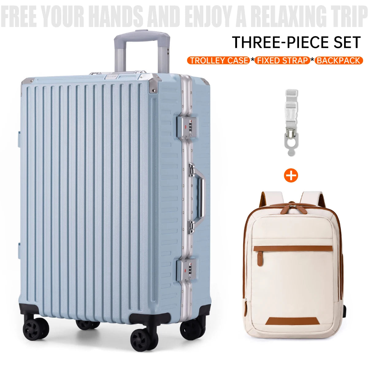 Aluminum Frame Trolley Luggage | Rolling Suitcase with USB & Combination Lock | 20/24/26/28 Inch Carry-On
