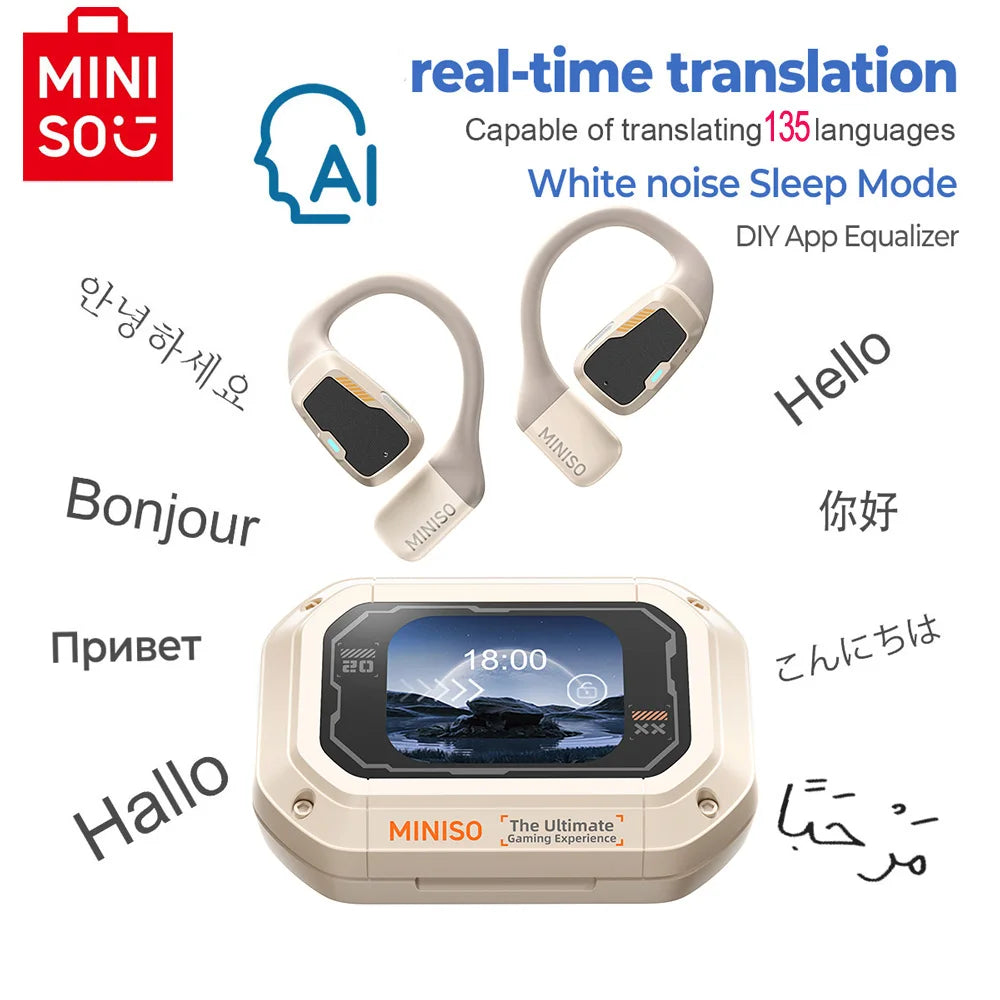 سماعات MINISO M98 AI Translator اللاسلكية - سماعات بلوتوث رياضية، سماعة ألعاب مع ASMR وترجمة التطبيقات، مقاومة للماء IPX5
