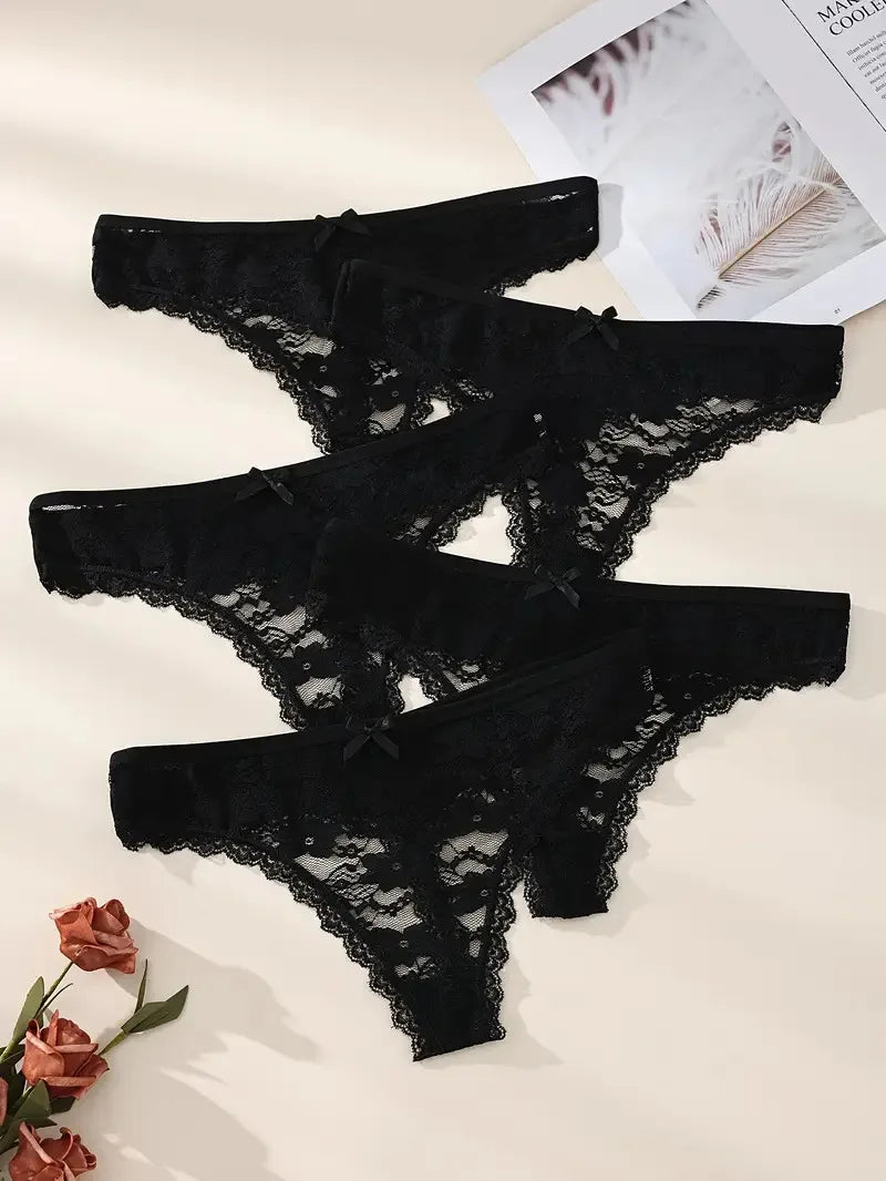 5PCS Women's Floral Lace Low Waist Panties Sexy Breathable Solid Color Underwear Lingerie