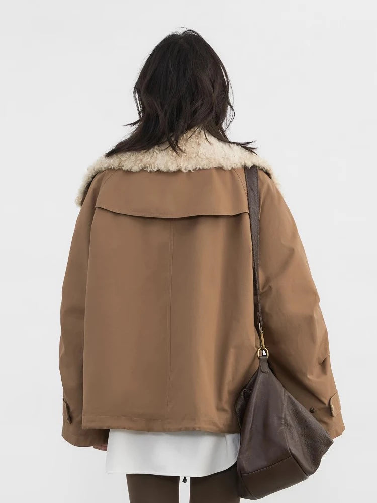 CHIC VEN Fashion Women Loose Retro Motorcycle Cotton Jacket Thick Warm Overcoat Autumn Winter 2025