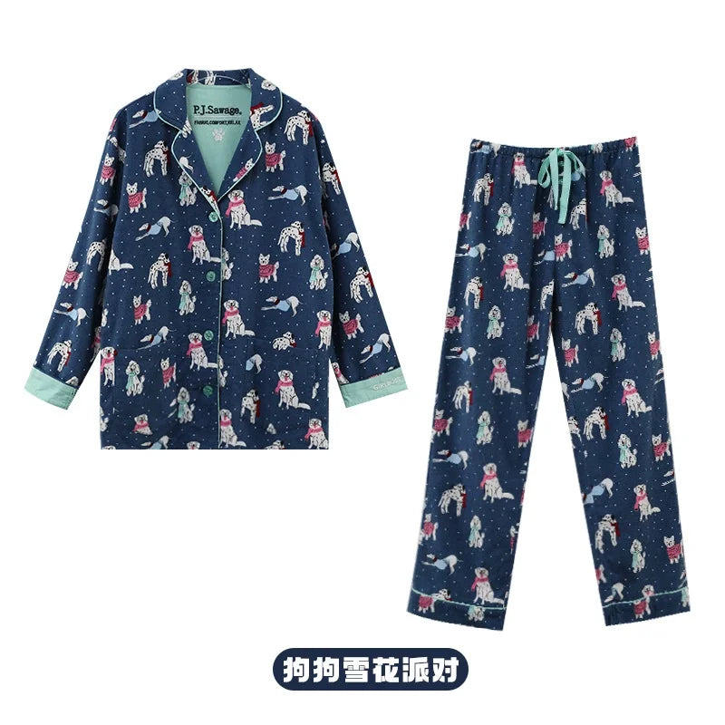 New Women's Loungewear Set | 100% Cotton Loose Cartoon 2-Piece Pajamas | Casual Sleepwear Outfit