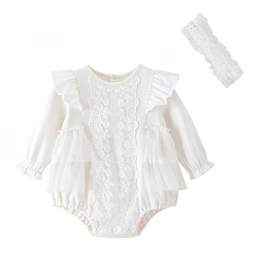 Baby Girl Romper Set Long Sleeve Cotton Korean Style Outfit with Hat 0-24M