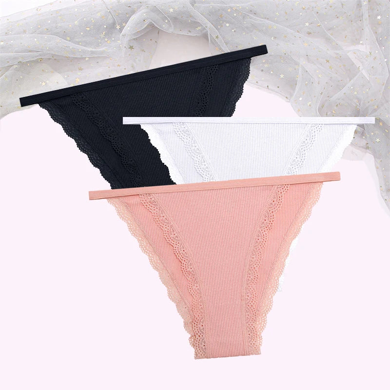FINETOO Women's Cotton Lace Panties 3PCS Set S-XL Comfortable Soft Underwear Intimates