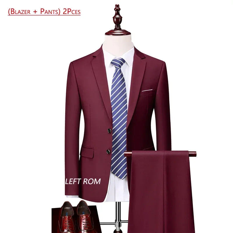 14 Color M-6XL Men's 3-Piece Formal Suit – Jacket, Vest & Pants for Business, Groom & Wedding