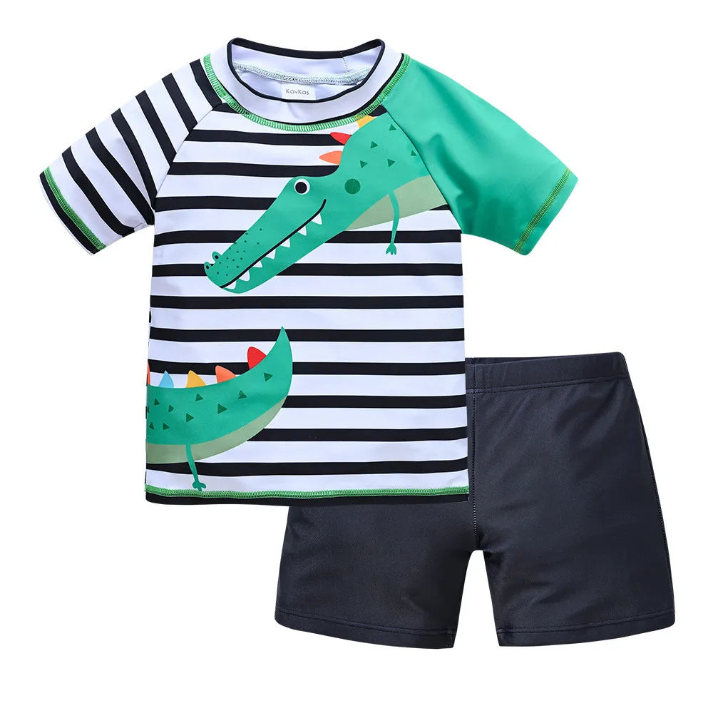 Boys 2 Piece Swimsuit Set Cool Print Kids Swimwear Beach Surfing Shorts